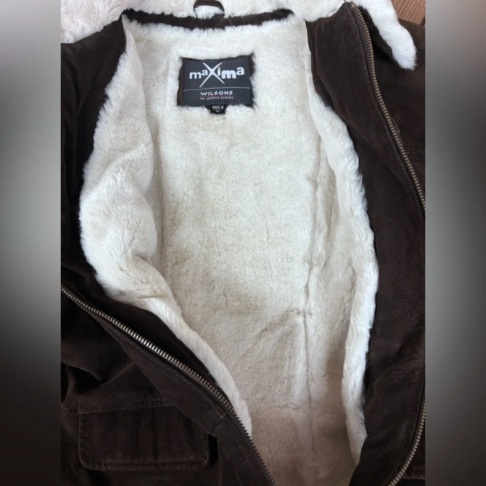 Wilson’s Rare Y2K Vintage Maxima Suede Leather Faux Fur Long Bomber Jacket XL